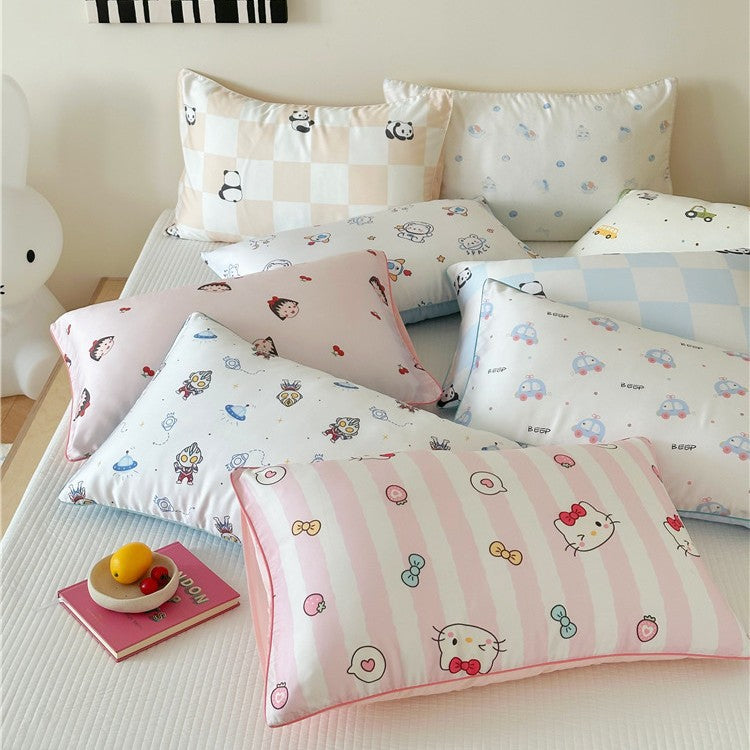 Kinder-Kissenbezug-Set aus Baumwollsatin mit Panda-Print und kariertem Design Brehn