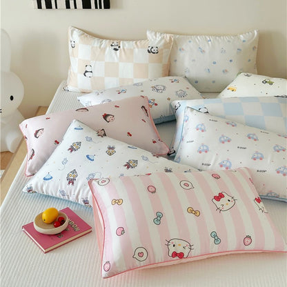 Kinder-Kissenbezug-Set aus Baumwollsatin mit Panda-Print und kariertem Design Brehn