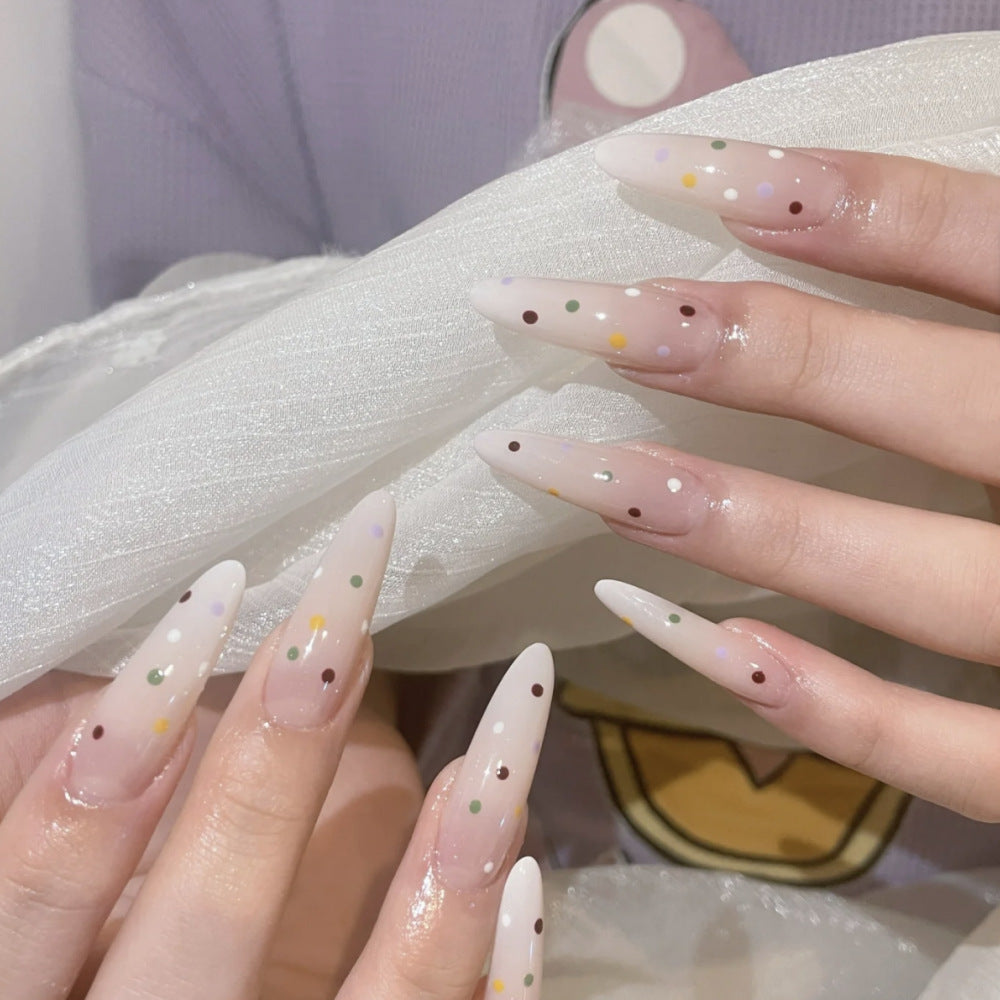 Premium Künstlerische Press-On Nagelspitzen Set mit Bunten Punkten Brehn
