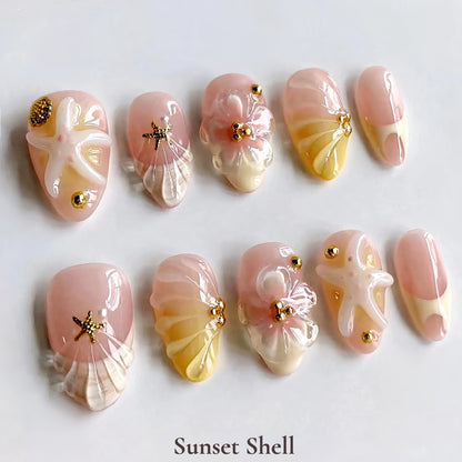 Kreatives Sunset Shell Press-On Nail Art Set Brehn