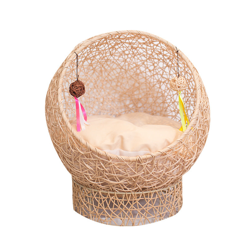 Runder Katzenkorb Aus Rattan Brehn