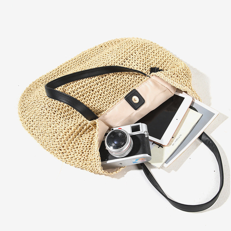 Damen Handgefertigte Tragetasche aus geflochtenem Naturmaterial mit elegantem Tassendetail Brehn