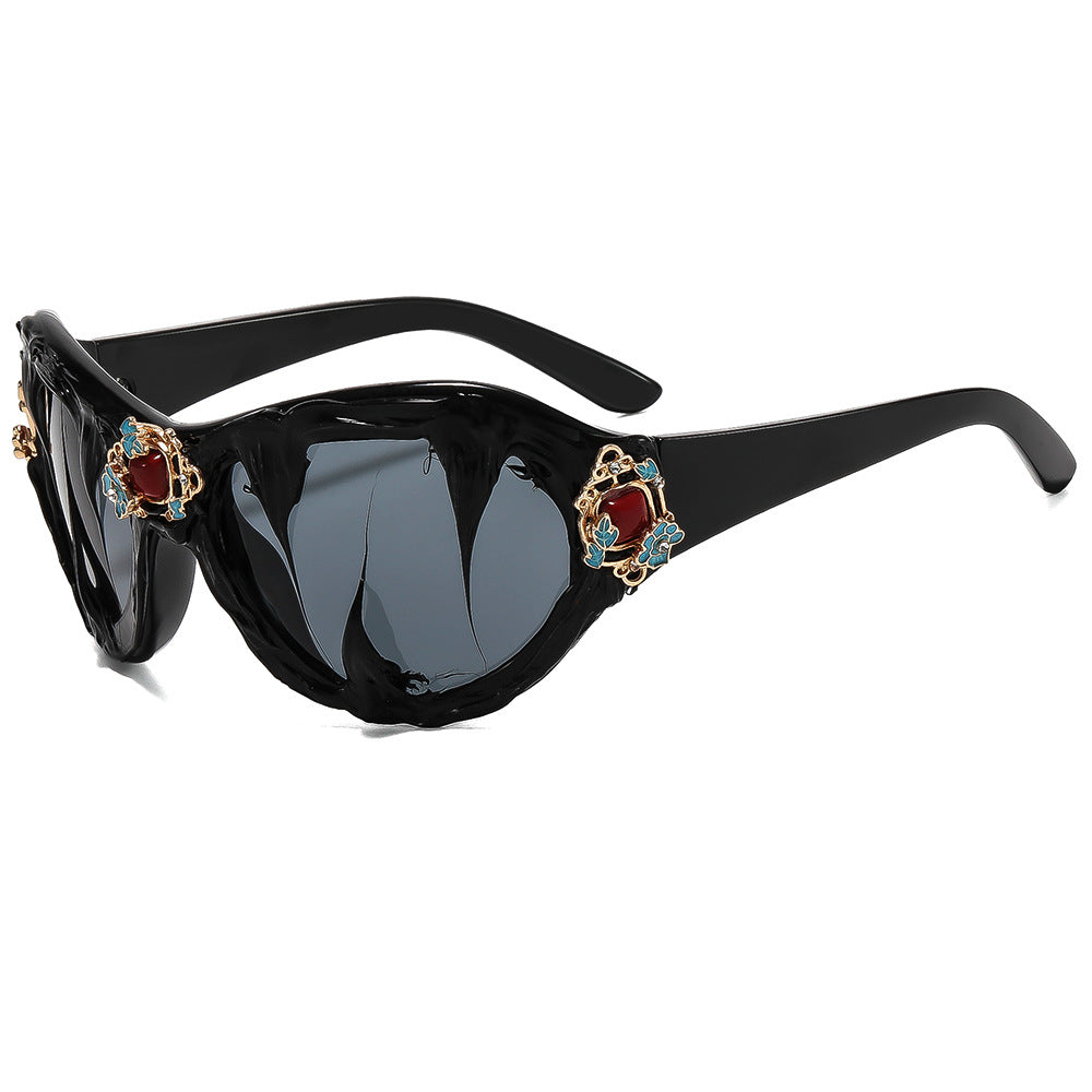 Damen extravagante Sonnenbrille mit floralen Kristallverzierungen Brehn