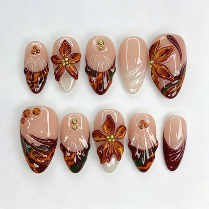 Dekoratives Floral-Design Press-On Nagelkunstset Brehn