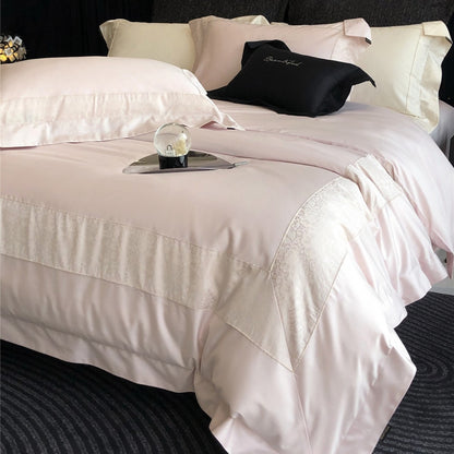 Luxuriöses Satinmischung Jacquard-Panel Bettbezug Set mit Kissenbezügen