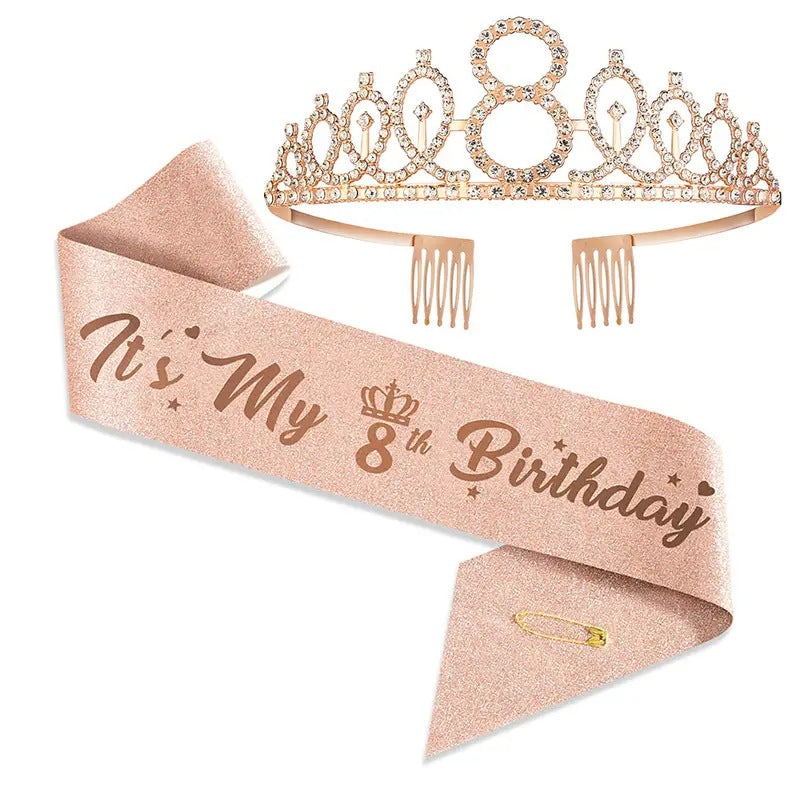 Damen Glitzernde Tiaras mit festlichem Geburtstagsbanner Brehn
