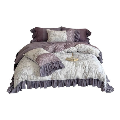 Rüschend floral Baumwoll-Leinen Bettbezug Set