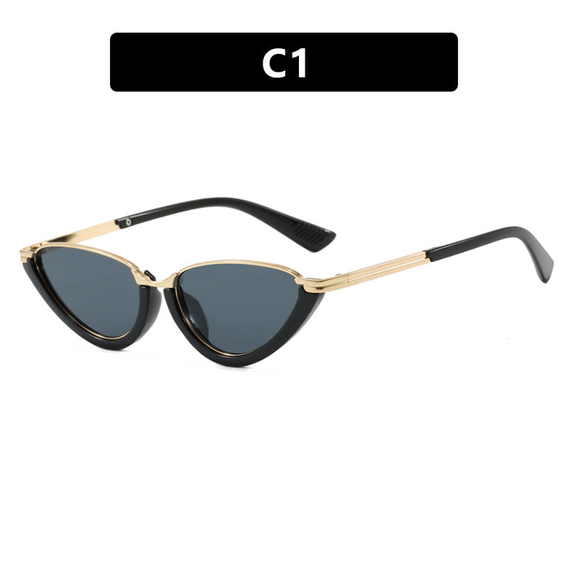 Damen futuristische Cat-Eye Sonnenbrille mit goldenen Akzenten Brehn