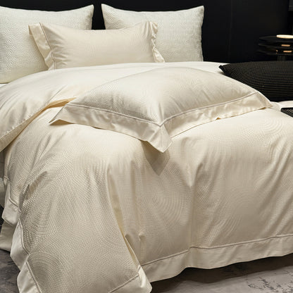 Strukturiertes Jacquard-Baumwoll-Satin-Duvetbezug-Set mit satinierter Kante und gesteppten Euro-Kissenbezügen