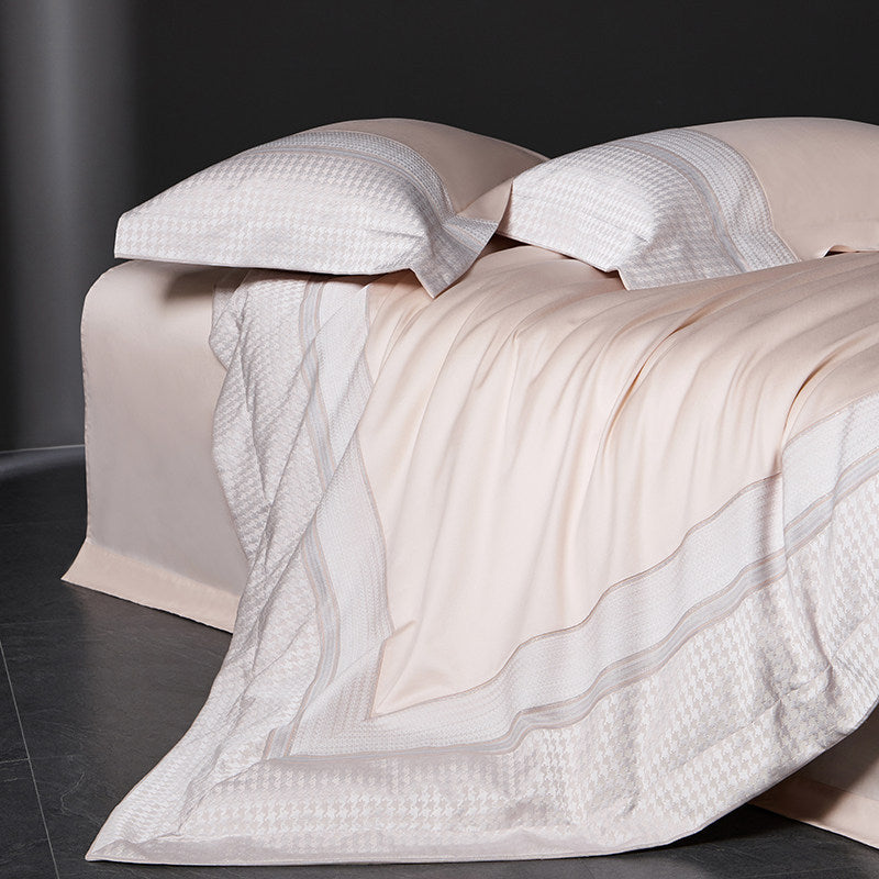 Luxuriöses Baumwoll-Satin Bettwäsche-Set mit Hahnentrittmuster-Jacquardbordüre