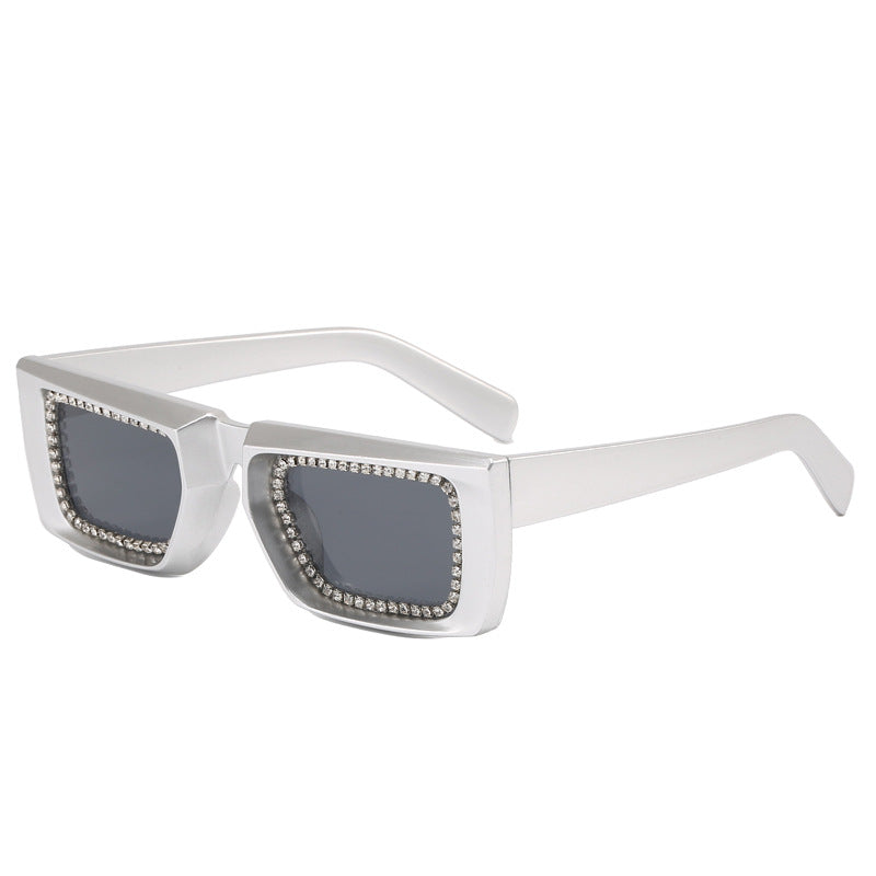 Damen extravagante quadratische Sonnenbrille mit glitzerndem Rahmen Brehn