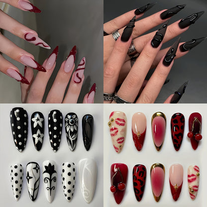 Kunstnagelset mit eleganten Spitzen und aufregenden Mustern Brehn