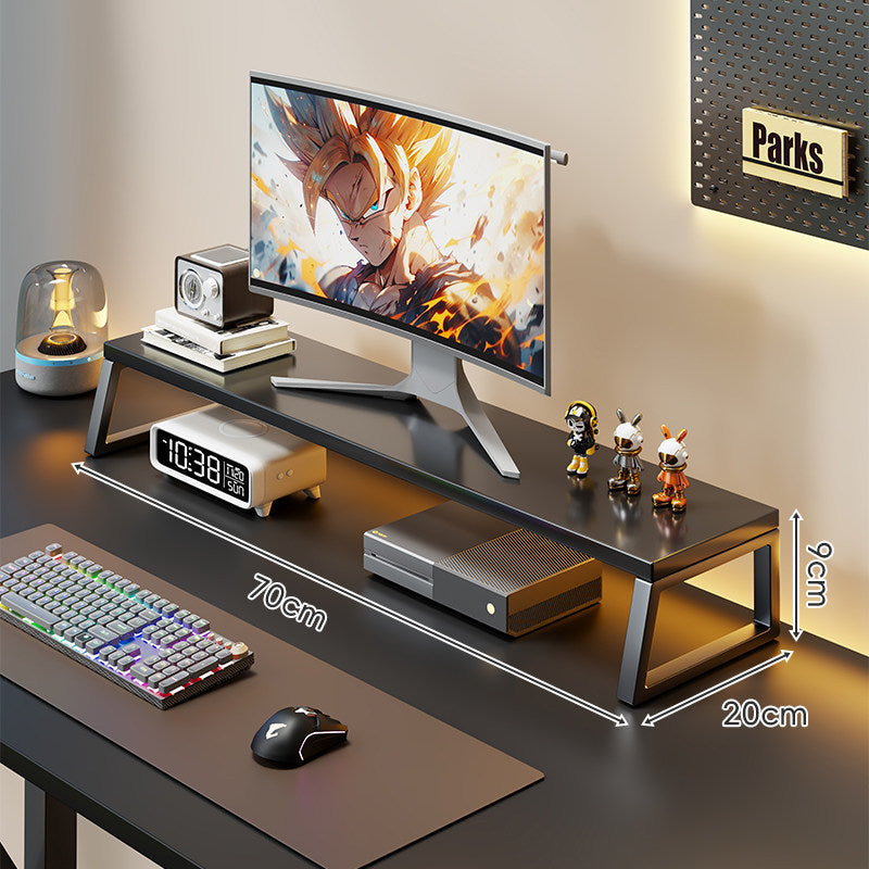 Gekrümmter Holz-Top Monitorständer mit Metallrahmen und Unterregal-Organizer