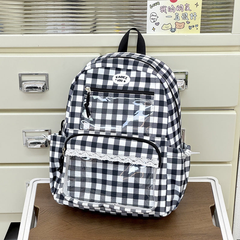 Transparente Fronttaschen Karomuster Rucksack Brehn