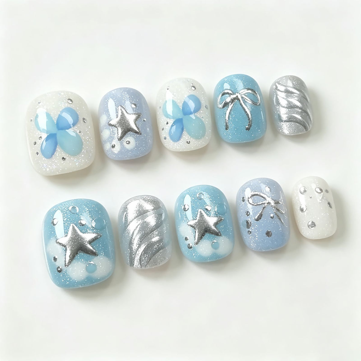 Künstlerisches Stern- und Bogen-Aufkleber-Nagelset Brehn
