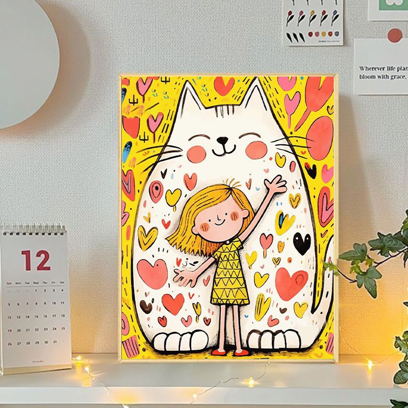 Verspielte Katzen- und Mädchenillustration Leinwandkunst Brehn