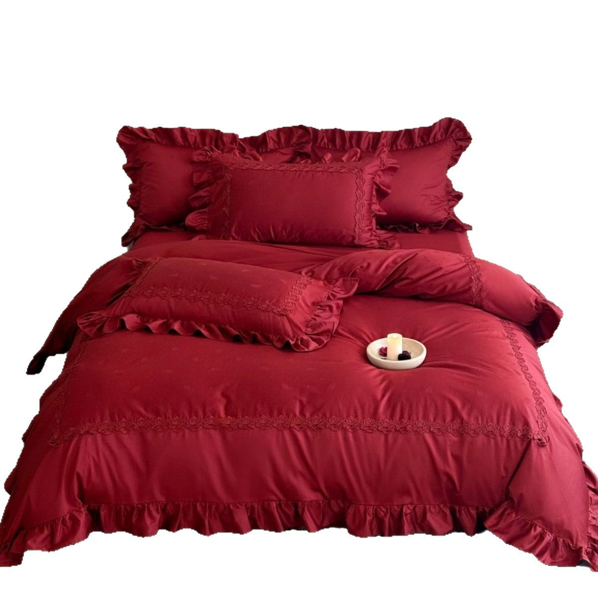Luxuriöses Bettwäsche-Set mit Rüschen und zarter Stickerei aus Satin-Baumwolle