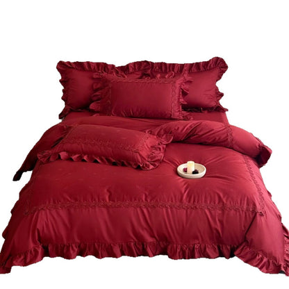 Luxuriöses Bettwäsche-Set mit Rüschen und zarter Stickerei aus Satin-Baumwolle