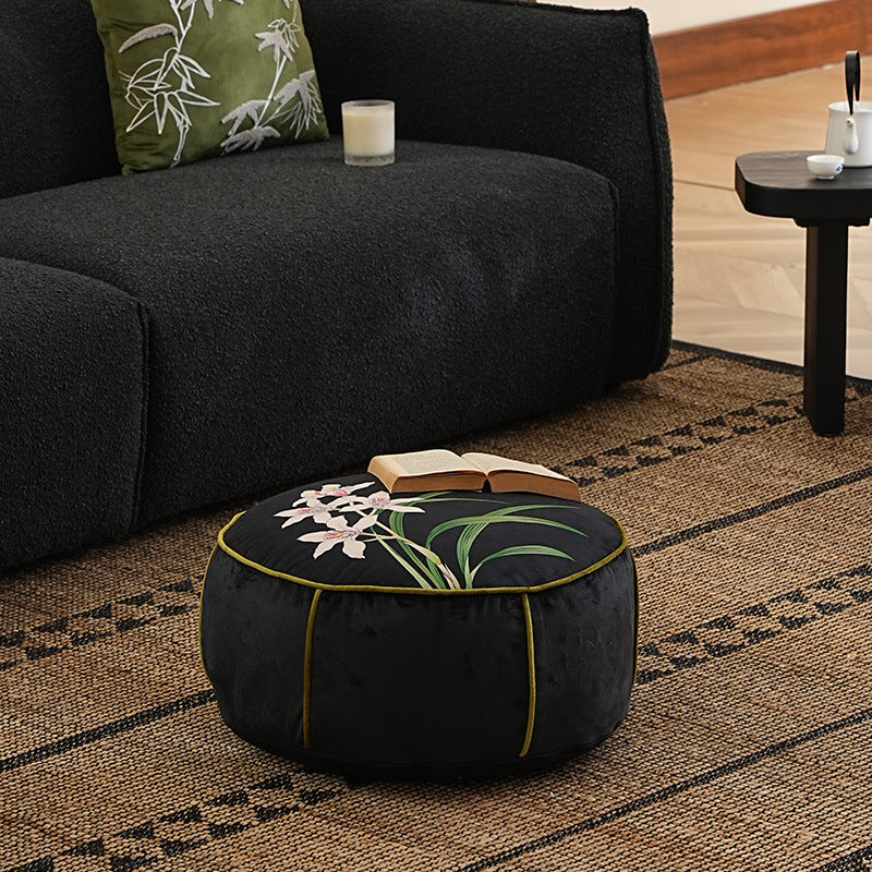 runder Bodensitzpouf mit Schmetterlingsmotiv und robustem Canvasbezug Brehn