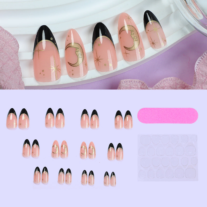 Kunstnagelset mit elegantem Schwarz-Pink-Design und glänzenden Akzenten Brehn