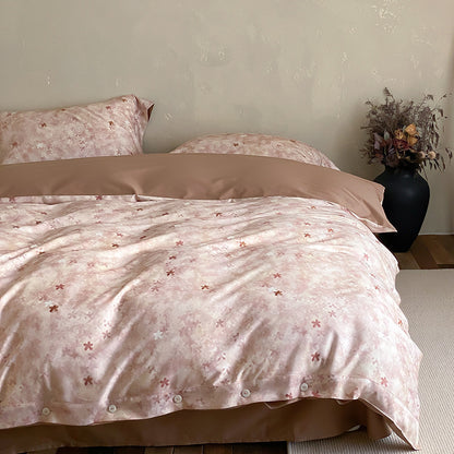 Premium-Baumwollsatin-Duvetbezuggarnitur mit floralem Jacquard-Relief und Knopfverschluss