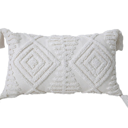 Boho Texturiertes Gestuftes Baumwoll-Wurfkissen mit Diamant-geometrischen Tufting und Eck-Tasseln