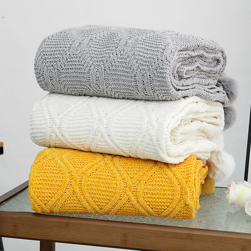 Damen Strickdecke mit dekorativen Pompons Brehn