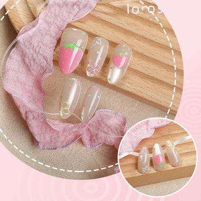 Verspiele Erdbeer- und Blumen-Press-On-Nagelkunst-Set