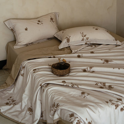 Baumwollsatin Bettbezug-Set mit leichter Leinen-Optik und Vintage-Blumenrapport