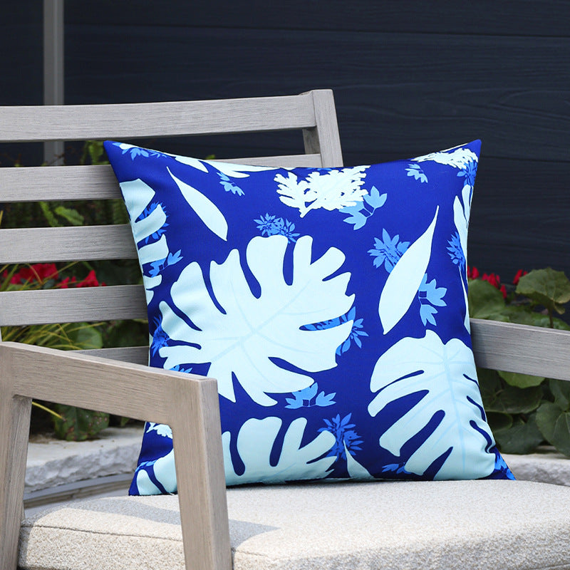 Quadratischer Garten-Kissenbezug mit UV-beständigem Outdoor-Polyester, tropischem Blattjacquard und verdecktem Reißverschluss Brehn