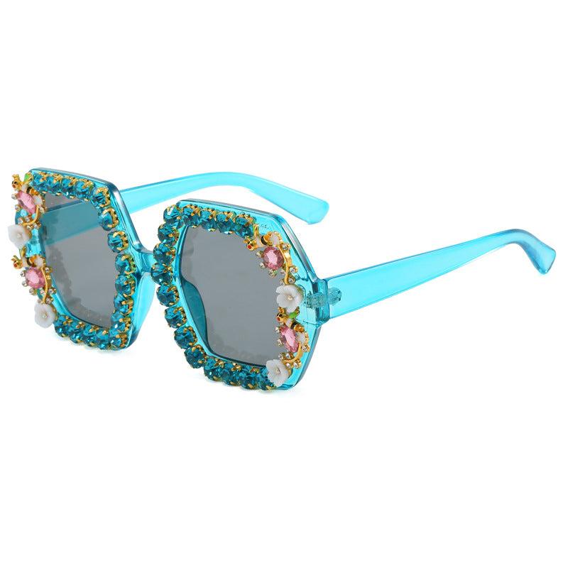 Damen extravagante Hexagon-Sonnenbrille mit Kristallverzierung Brehn