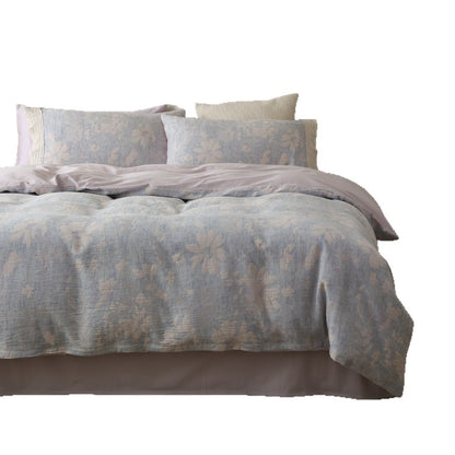 Florales Jacquard Bettbezug-Set mit Häkelspitzenbesatz
