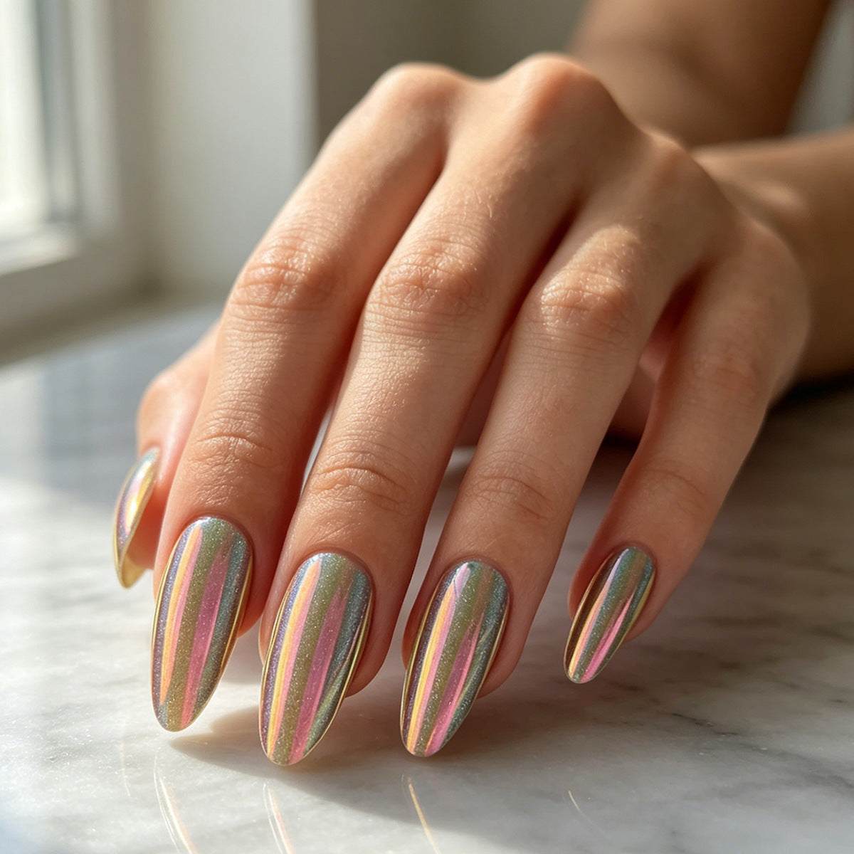 Holographische Stiletto Press-On Nägel Brehn