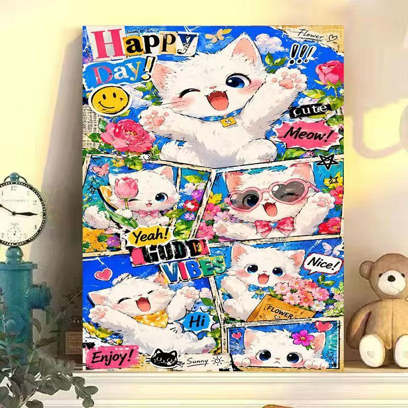 Verspielter Katzen-Themen-Wandkunstdruck Brehn