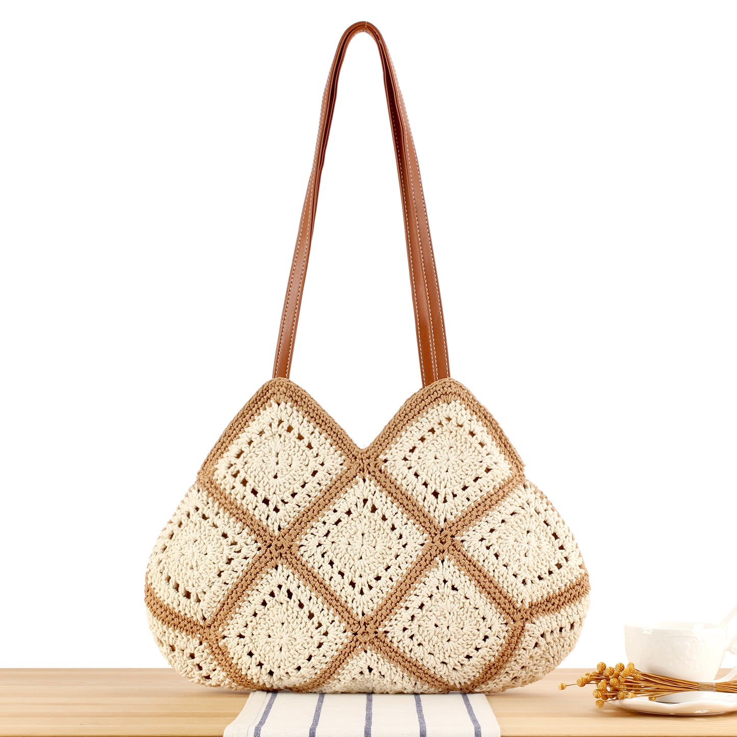 Handtasche Aus Handgefertigtem Makramee mit Strukturiertem Muster Brehn