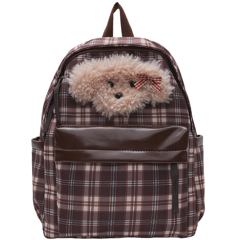 Plüsch Rucksack mit Einzigartigem Karomuster und Lässigem Tiermotiv Brehn