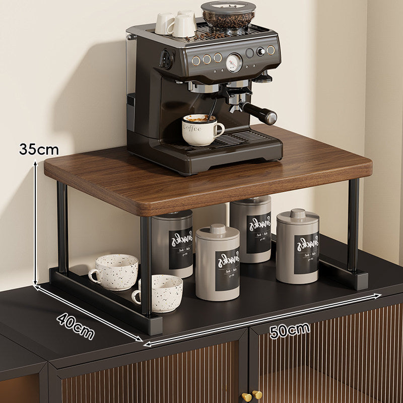 Zwei-Ebenen-Thekenkaffee-Station-Regalaufsatz mit Walnuß-Top und Metallrahmen