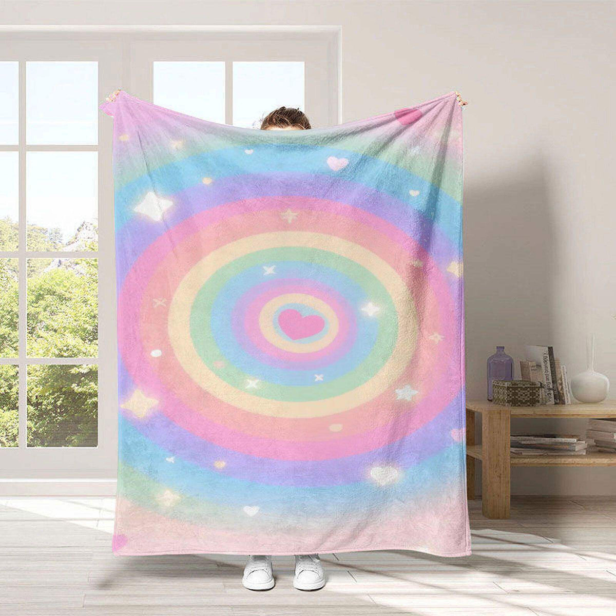 Gemütliche Regenbogen-Thema Fleece-Wurfdecke