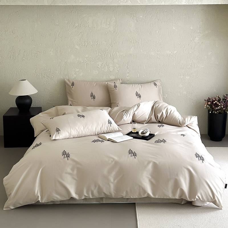Luxus Baumwoll-Satin Bettbezug Set mit minimaler Kiefernstickerei