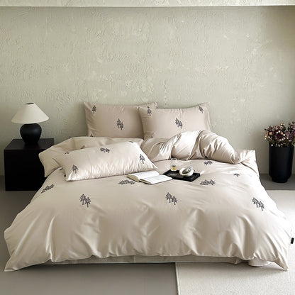 Luxus Baumwoll-Satin Bettbezug Set mit minimaler Kiefernstickerei