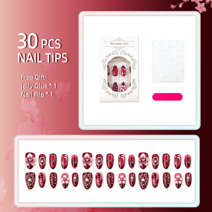 Künstlerisches Blumendruck-Press-On-Nagelkunstset