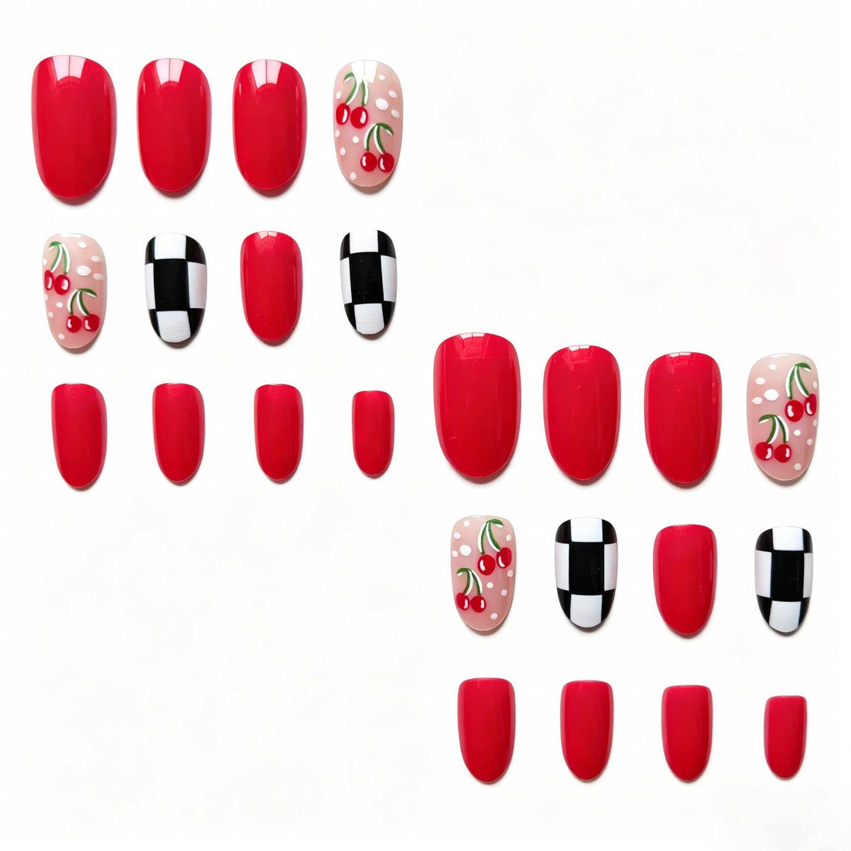Kreatives Cherry- und Karierter Nagelkunst-Set