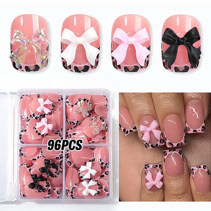 Kunstnagelset mit bunten Schleifen- und Leopardenmotiven Brehn
