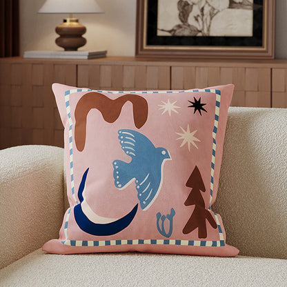 Decorative Cotton-Linen Horse-Illustration Square Throw Pillow Cover with Hidden Zipper