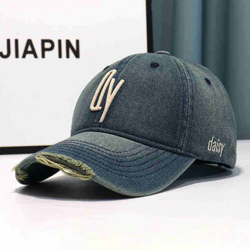 Damen Distressed Denim Bestickte Baseballmütze Brehn