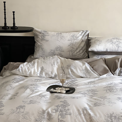 Wendbare Premium-Satin-Bettwäsche-Garnitur mit botanischem Aquarellprint und extraweichem Griff