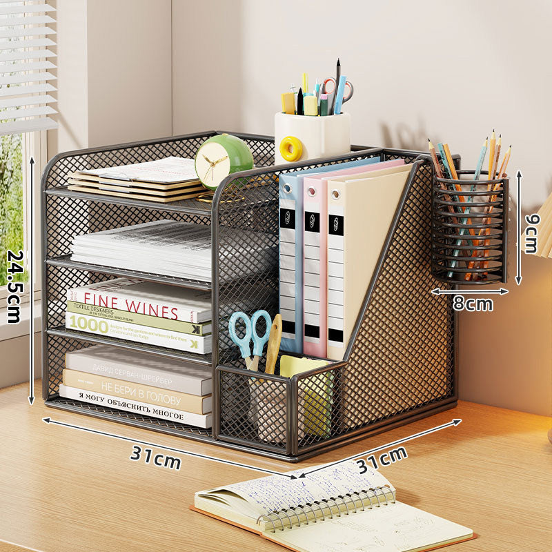 Metallgitter Multi-Tier Schreibtischorganizer mit vertikalem Dokumentenfach & abnehmbarem Stiftbecher