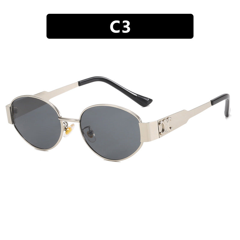 Damen modische Sonnenbrille im eleganten ovalen Design mit robustem Metallrahmen Brehn
