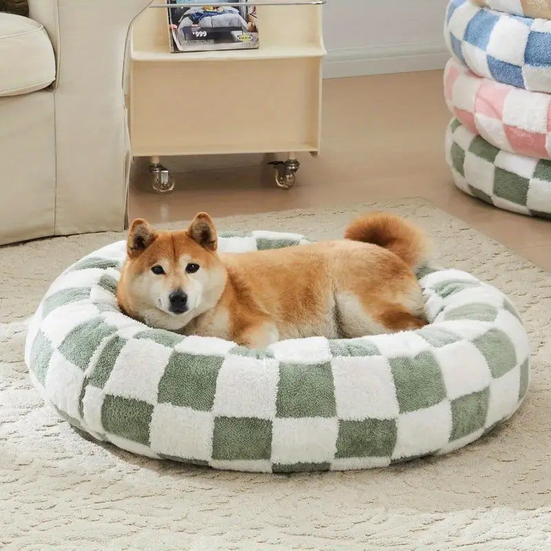 Gemütliches Schachbrett-Hundebett