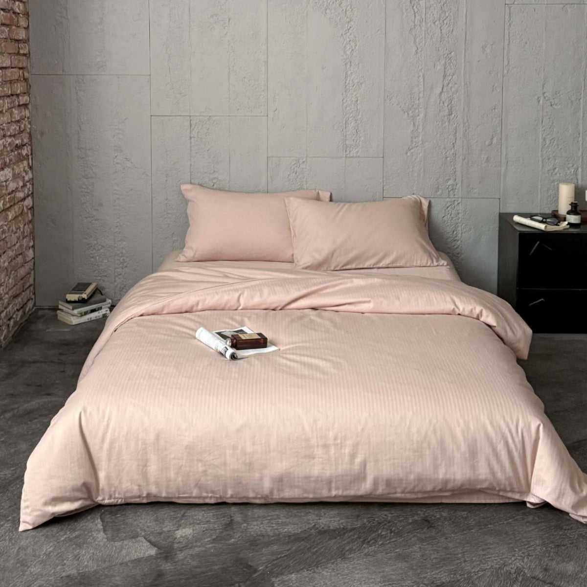 Minimalist gestreiftes Texturiertes Baumwollsatin Bettbezug und Kissenbezug Set mit unsichtbarem Reißverschluss